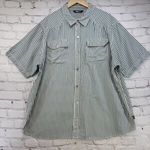 The North Face Mens Shirt Sz XXL Blue Striped Snap Up Short Sleeve